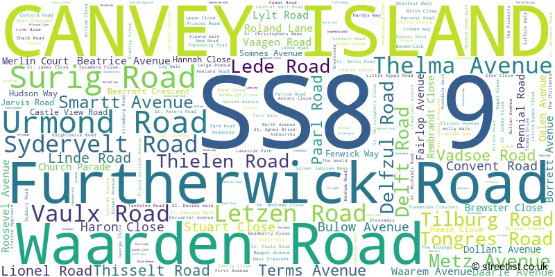 A word cloud for the SS8 9 postcode